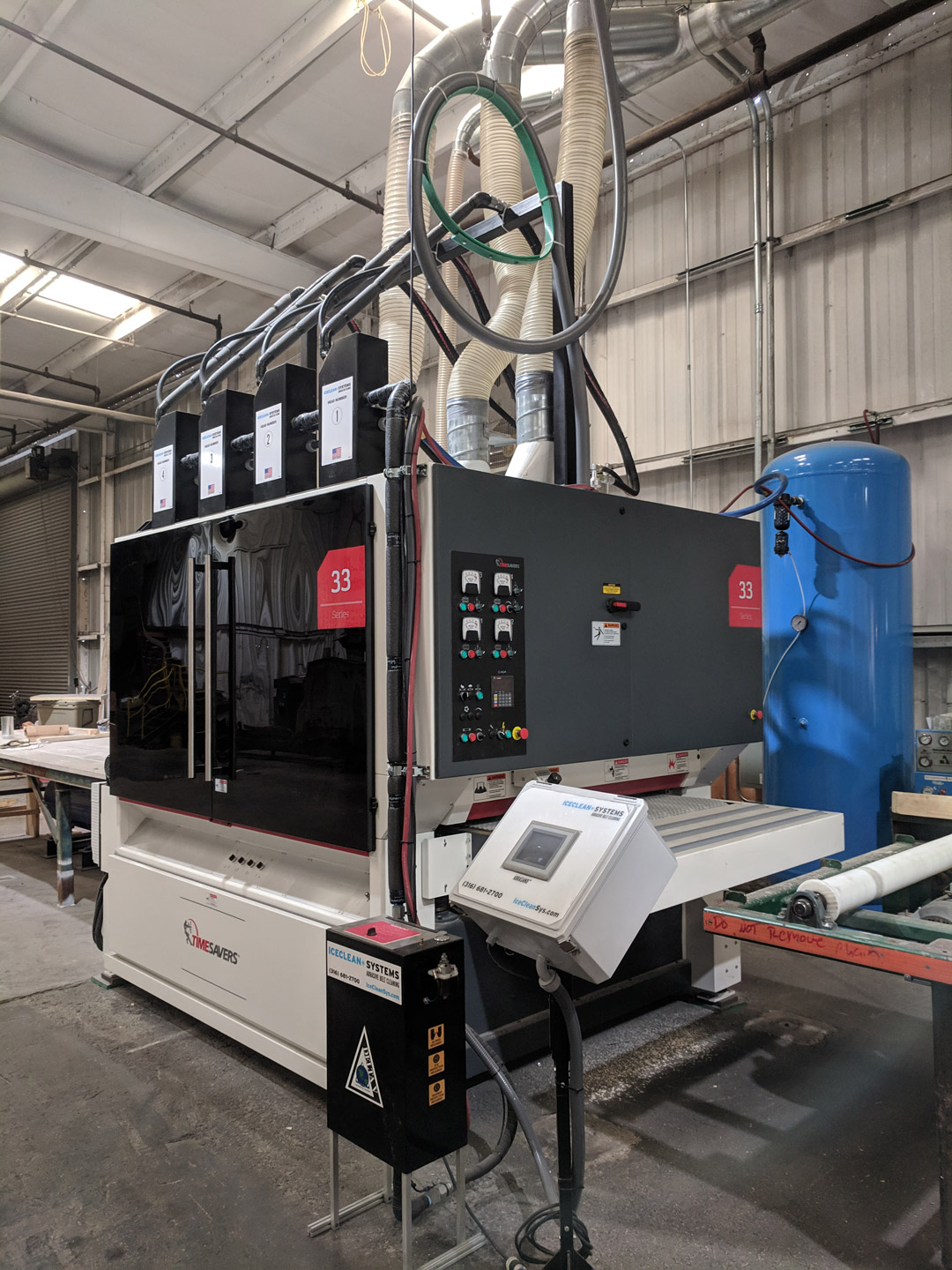 Upgraded on-sander system, AbraSand™-ON, includes a dry ice blaster, a control panel with PLC system and Human Machine Interface.
